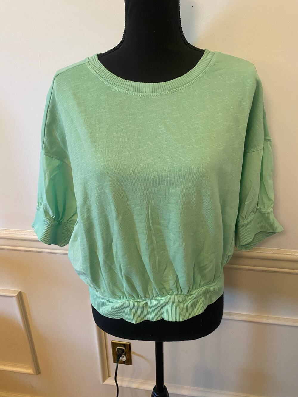 Anthropologie Pilcro Women's Green 100% Cotton Top with Accents Short Sleeve